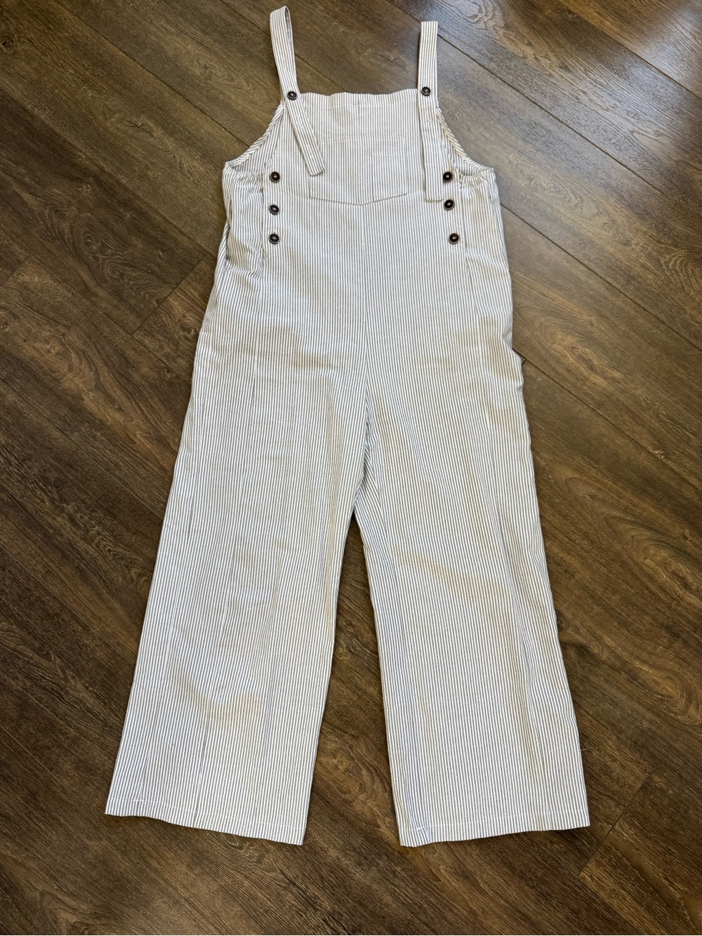 Pretty Garden Blue White Striped Cropped Wide Leg Overall Jumpsuit Cotton Size M - Picture 2 of 12